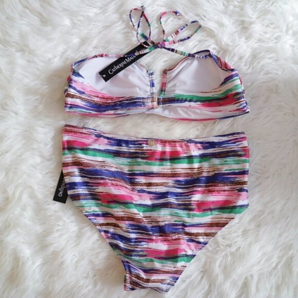 NWT Catherine Malandrino Bikini Set White Pink Blue Bathing Suit - Picture 6 of 7